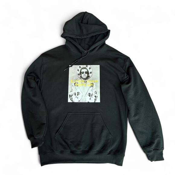 RARE JET by John Eshaya Graphic Hoodie Elton John Pop Up Black Rocketman Y2K M - Picture 1 of 5